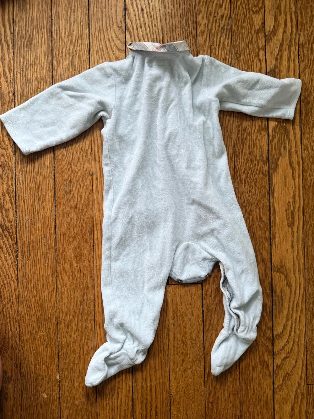 Burberry Light Blue Baby Footed One-Piece - Size 6 Months